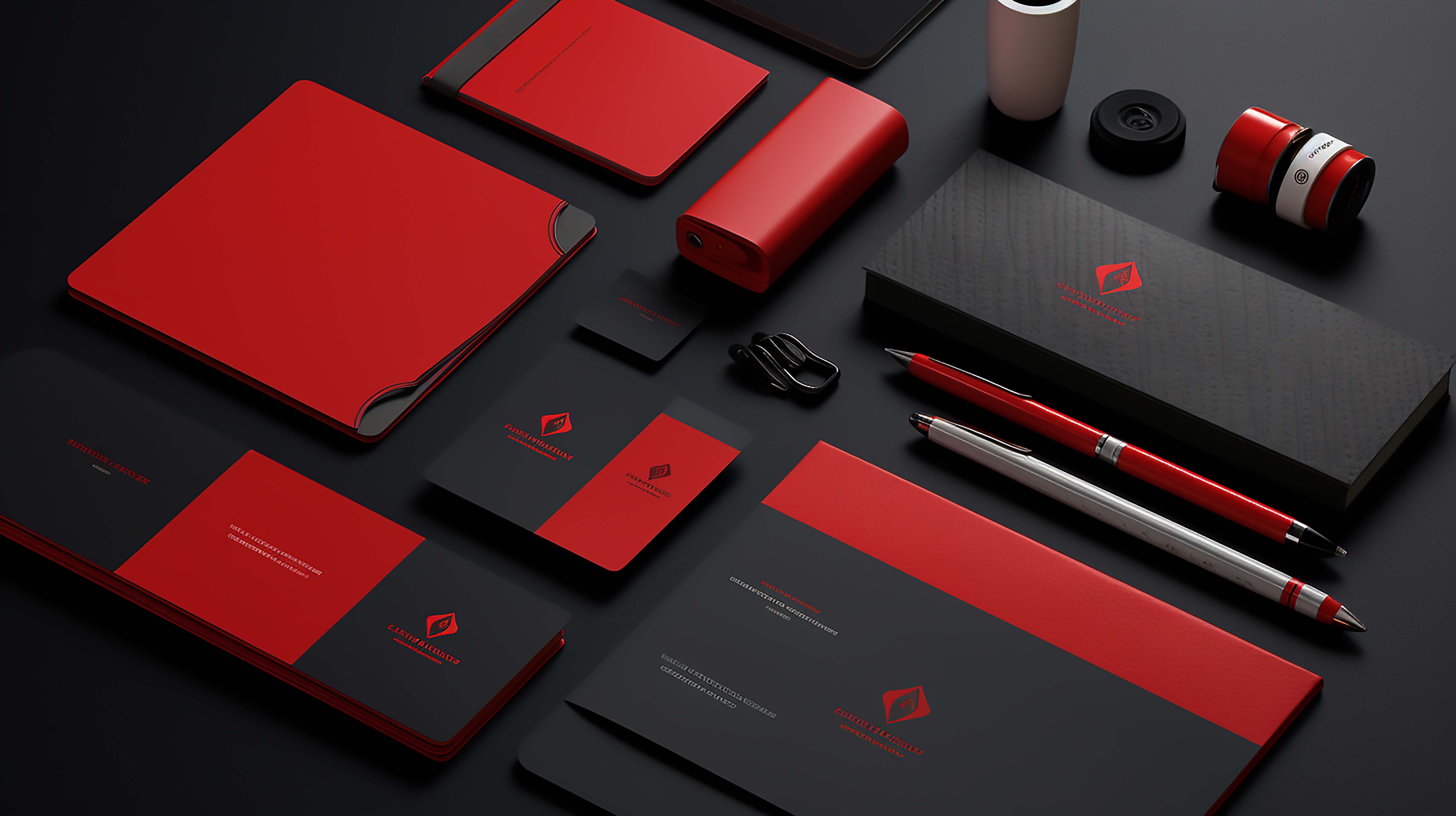 Professional branding stationery set in red and black
