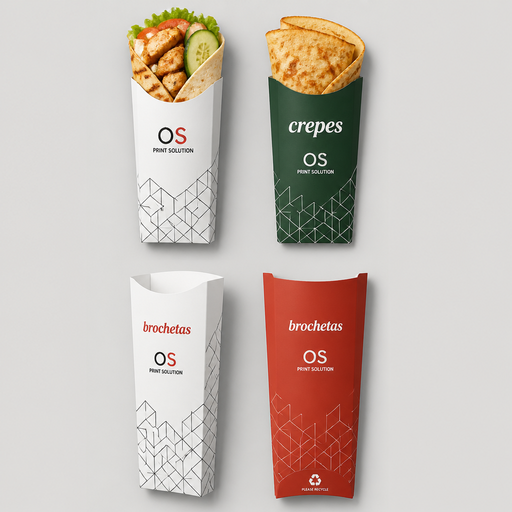 Top-down view of four branded wrap holders for OS Print Solution