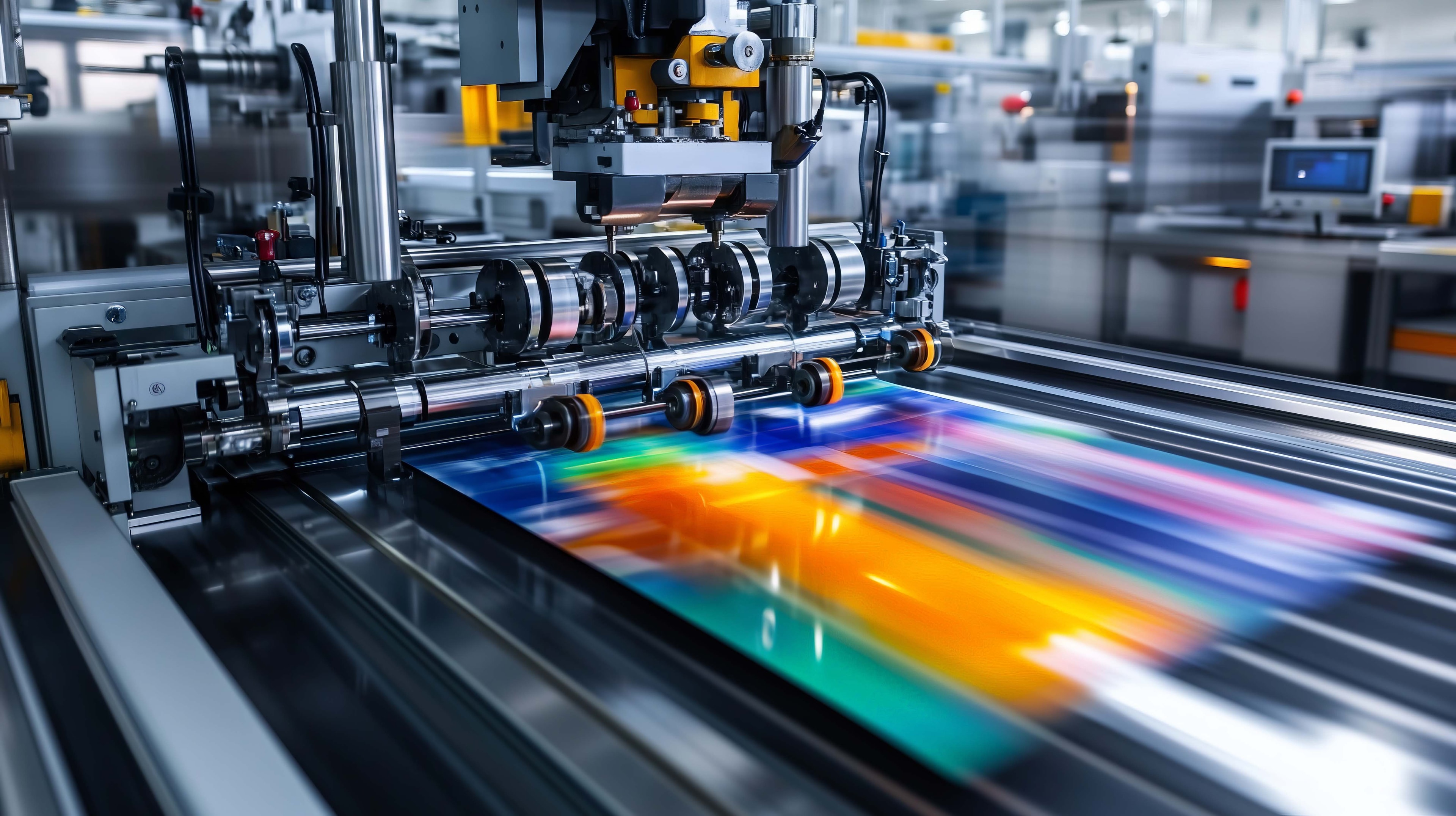 Printing machine processing colourful material